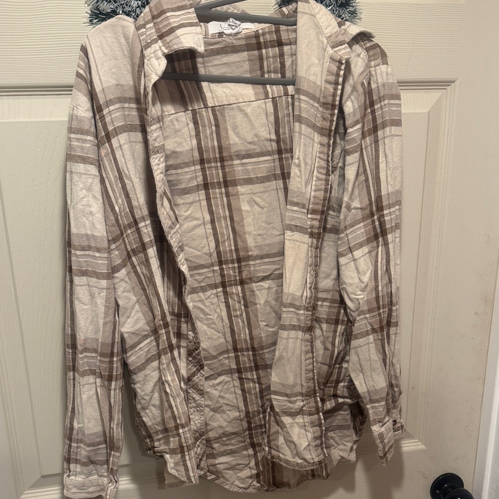 Plaid Men's Shirt in Brown and Cream